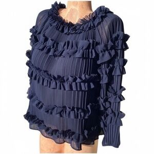 A.Z.I New York navy blue embellished blouse shirt top size small S
 b39